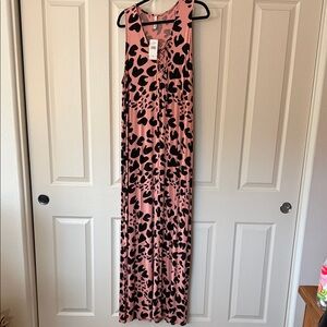 Rachel Pally Pink and Black Leopard Print Maxi Dress